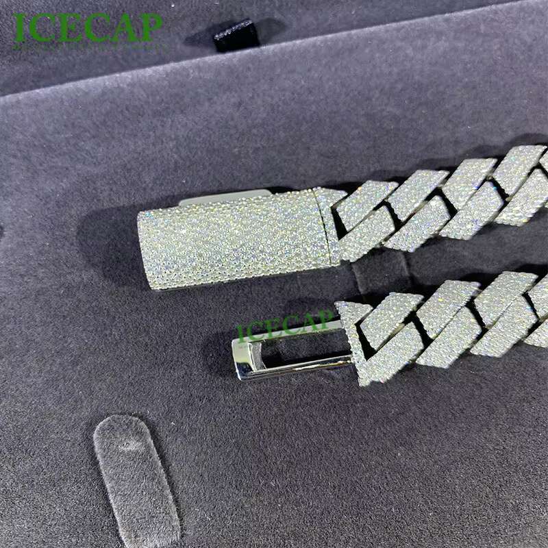 Factory Miami Moissanite Iced Out Cuban Link Chain Hip Hop Style Mens Jewelry 925 Sterling Silver White Gold Plated for Gift