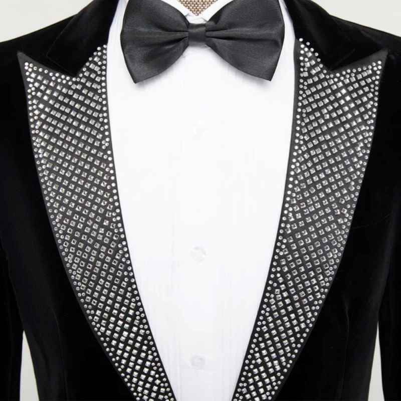 Fashion Men Suits 2 Pieces One Button Peaked Lapel Pant Sets Crystals Groom Wedding Tuxedos Custom Made