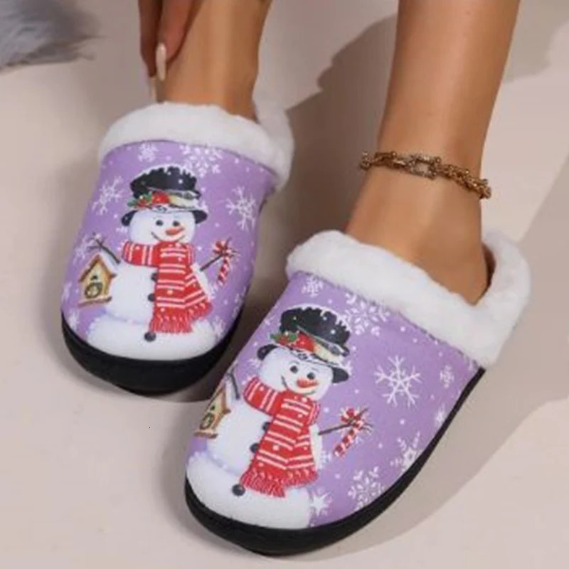 Christmas Cute Cartoon Cotton Slippers Women Mix Color Anti Slip Plush Slides Woman Indoor Comfort Warm Cotton Slippers Mujer 251031