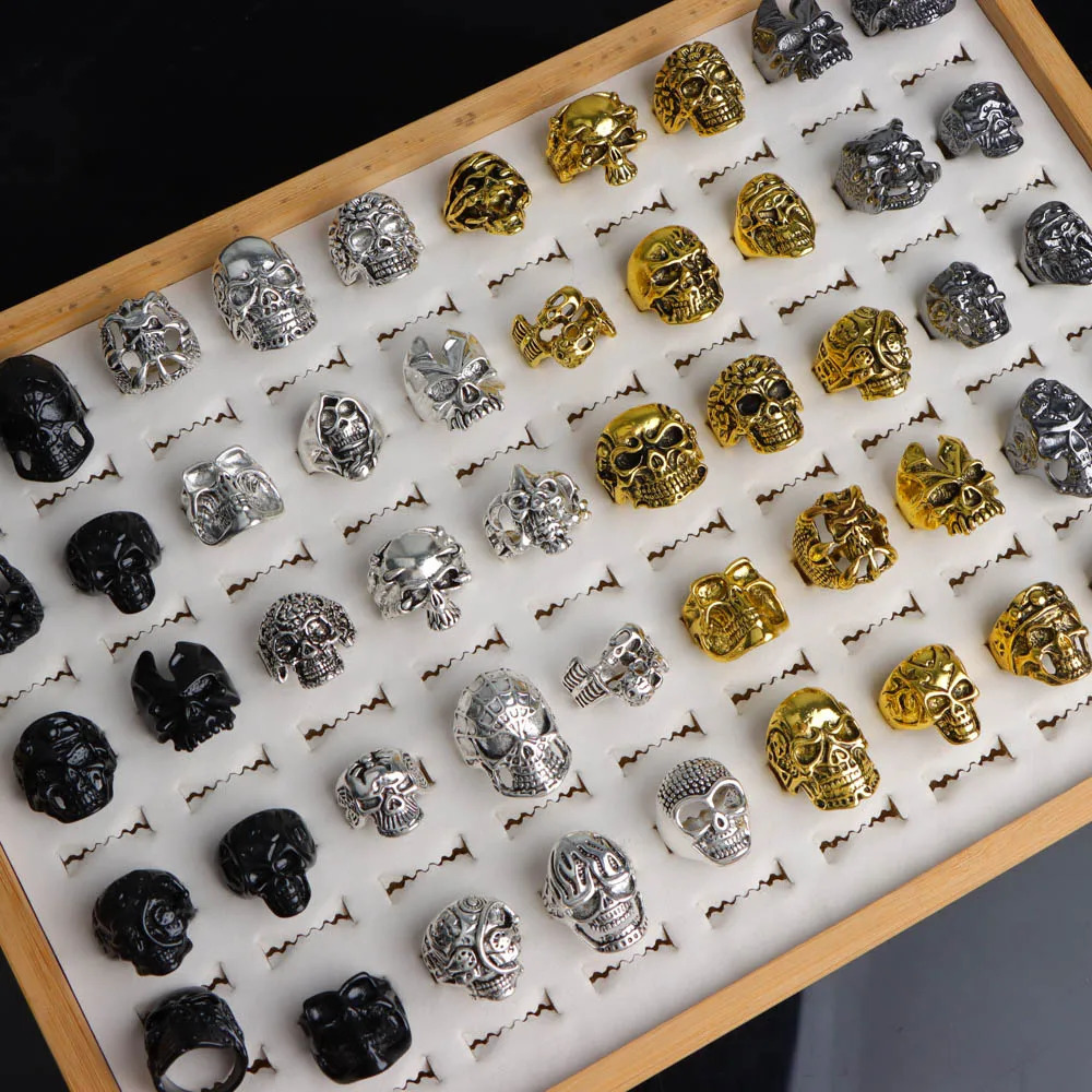20PcsLot Vintage Punk Gothic Skull Rings for Women Men Retro Owl Skeleton Animal Hop Party Gift Finger Jewelry Mix Style 251031