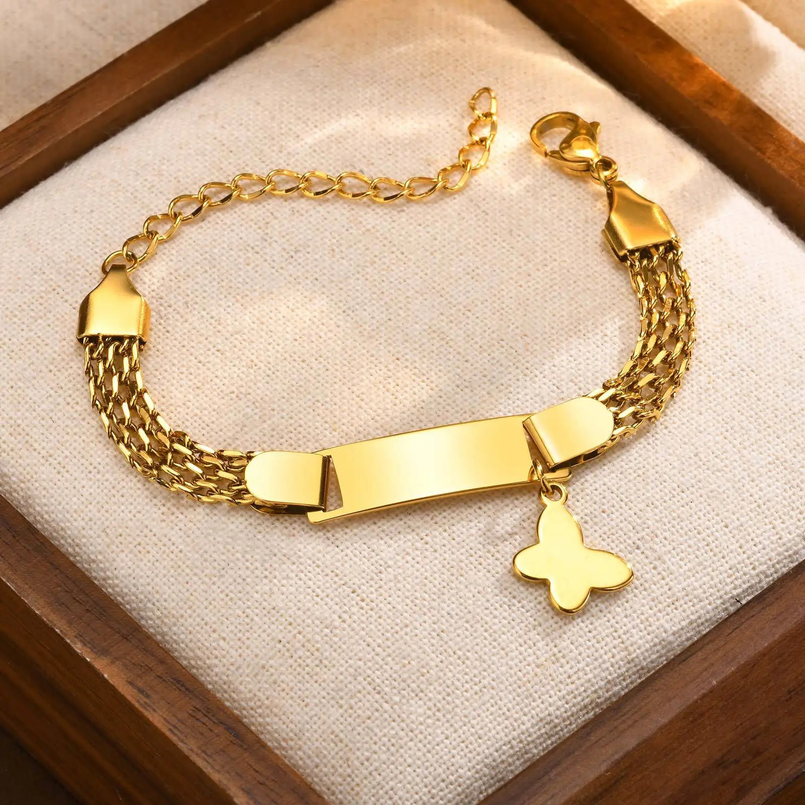 Free Custom Bracelet For Baby Engravable Butterfly Heart Name Bracelets Personalized Stainless Steel Mesh Chain Adjustable 250327