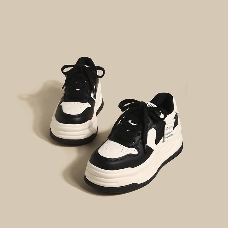 Niche platform shoes women's spring Korean version of Internet celebrity versatile heightened panda white shoes2025