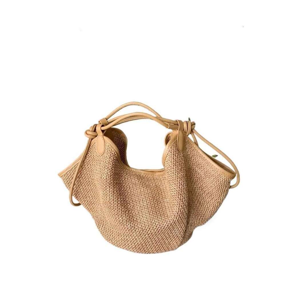 French Lazy Wind Summer Vacation Travel Beach Tote Medium Natural Raffia Straw Yarn Knitting Women Armpit Shoulder Bag