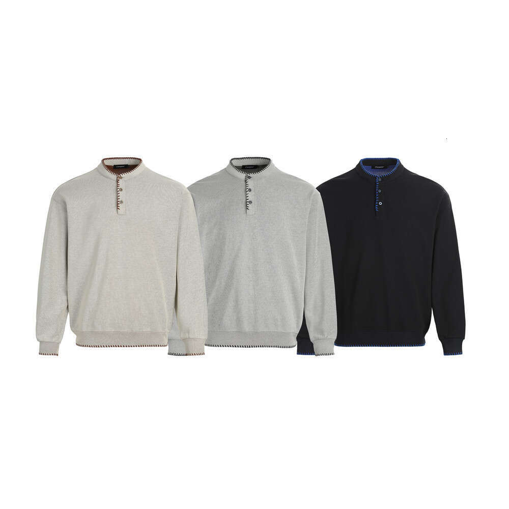 Half-Button Stand Collar Sweatshirt for Men, Loose Casual Long Sleeve Knitted Top, European and American Street Fashion, Stitched Design Pullover