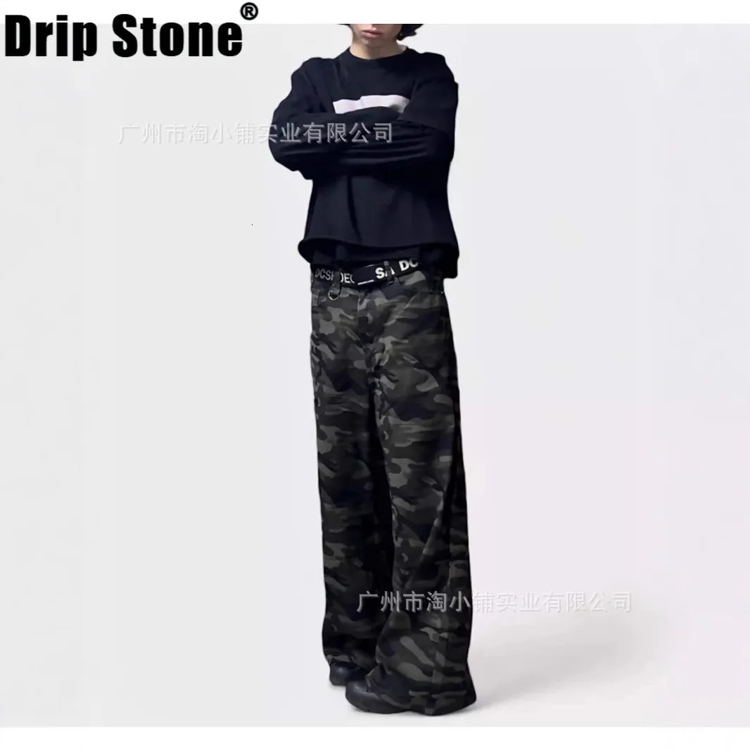 Spring Product American Retro Street Camouflage Straight Leg Wide Jeans 250403