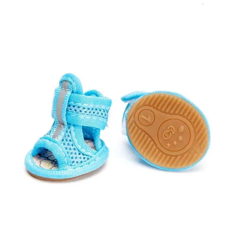 4pc/set Summer Non-slip Breathable Dog Shoes Sandals for Small Dogs Pet Dog Socks Sneakers for Dogs Puppy Blue Cat Shoes Boots 250402