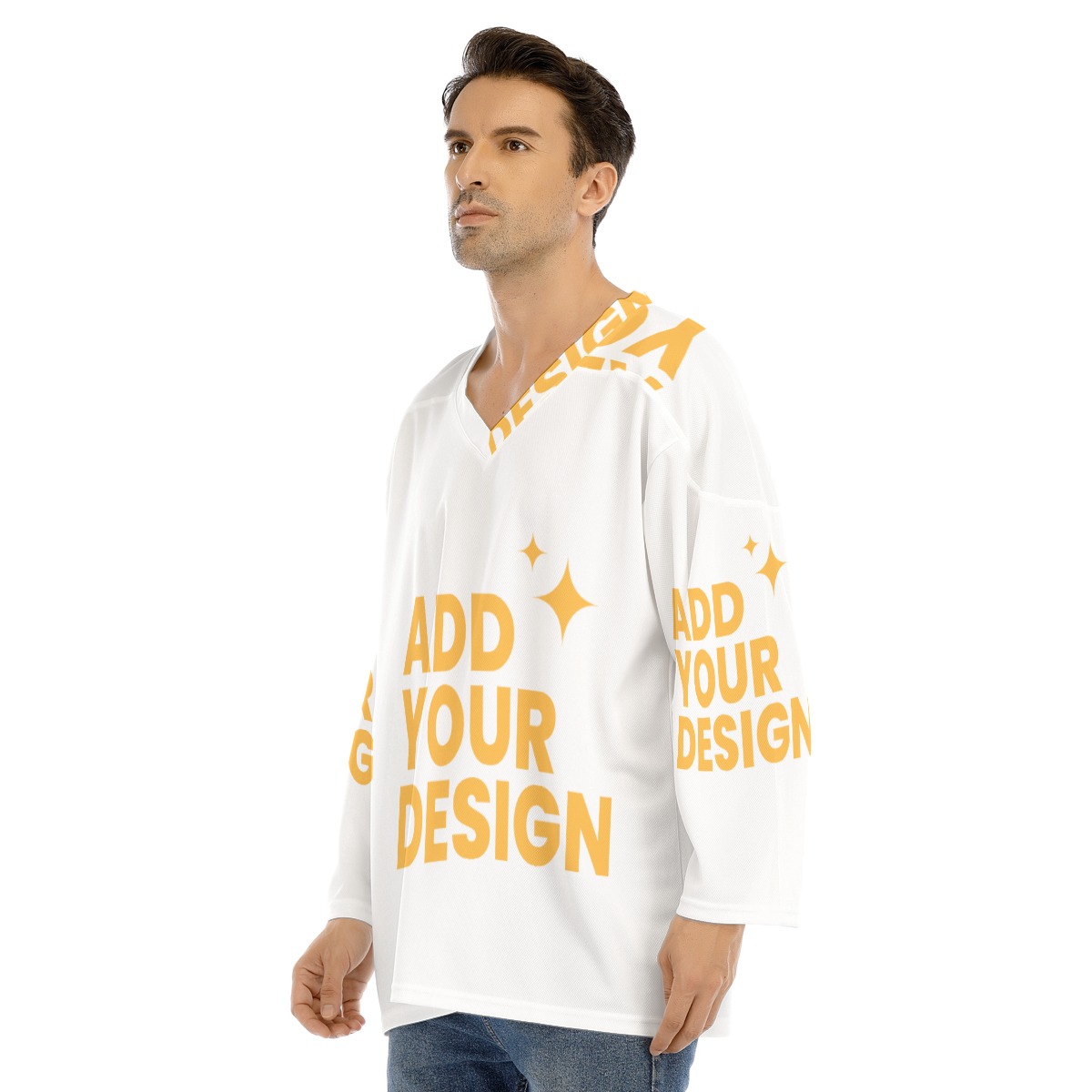 Men's V-neck Ice Hockey Jersey, All-Over Print Long Sleeve Sports Shirt, Custom Team Uniform 100% Polyester Loose Fit