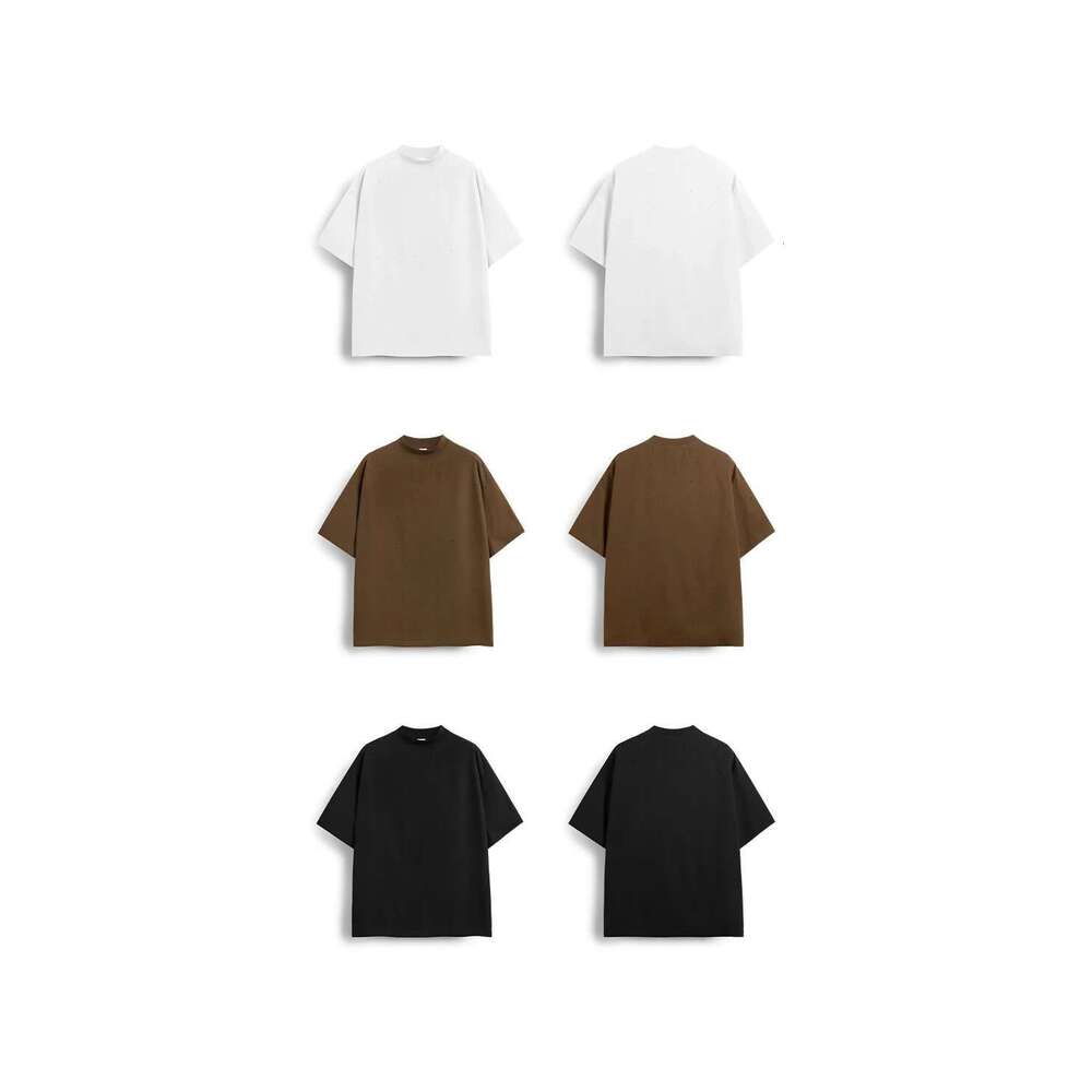 Streetwear Ripped Tees Men Heavyweight Mock Neck Oversized Cotton Tshirts