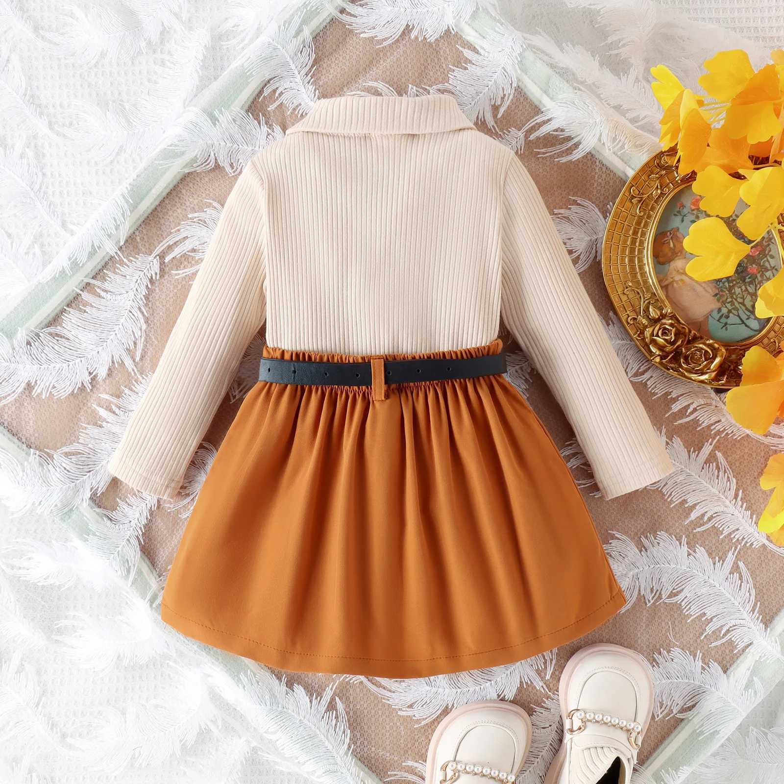 3PCS Autumn New Style 1-5 Year Old Girl Baby College Casual Solid Color Long-Sleeved Pit Top Pleated Short Skirt Set Y251105