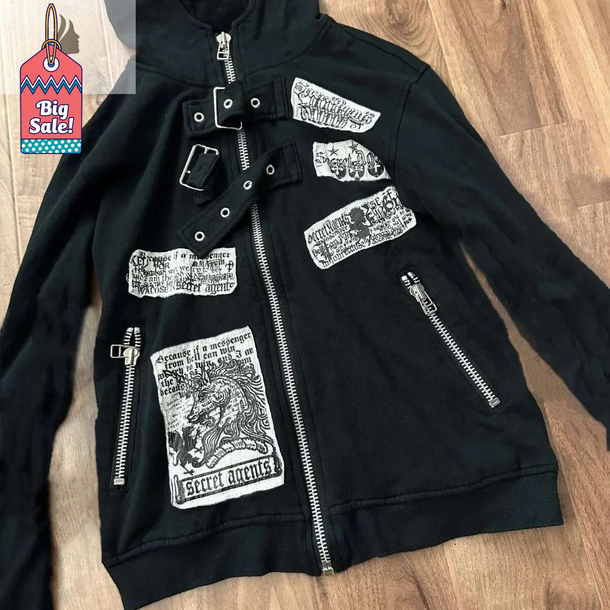 hoodie hoodie American Retro Unicorn Print Short Subculture Y2k Street Punk Rock Zipper Top Jacket jacket jacket