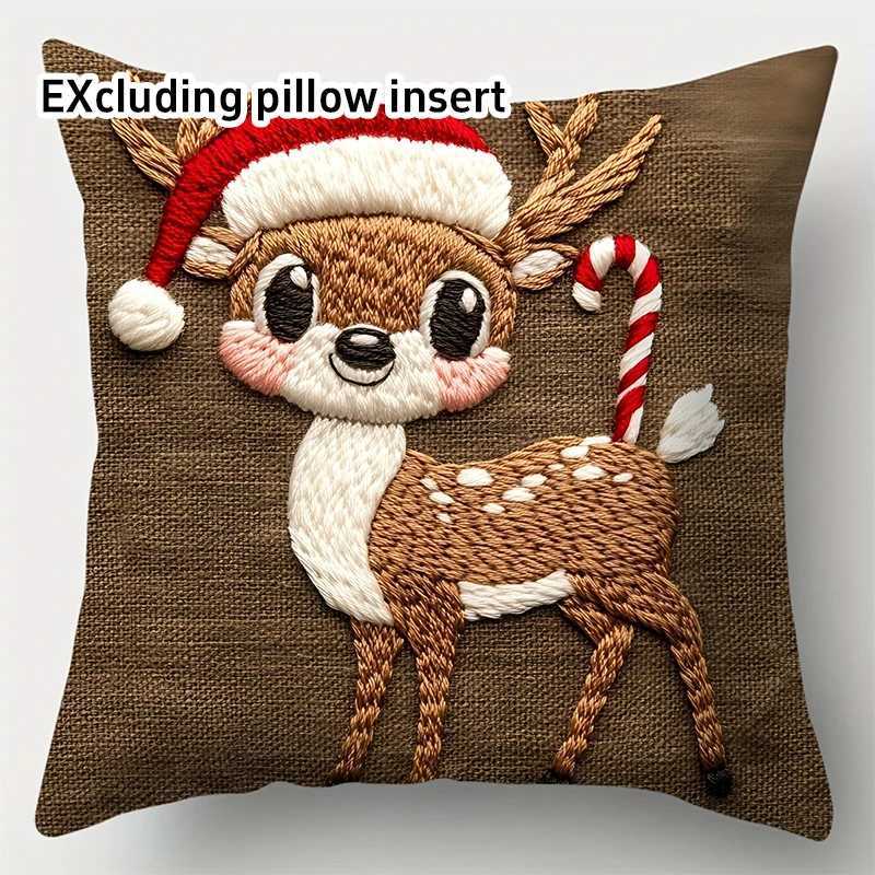 45cm Grey Red Christmas Pillowcase Cute Cartoon-style Imitation Embroidery Linen Printed Sofa Pillowcase For Holiday Decoration Y251105