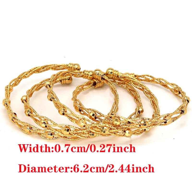 4pcs Trendy Bead Gold Color Saudi Bangles For Girls 24K Ball Copper Bracelet Women Girl Africa Bangles Wedding jewelry 251031