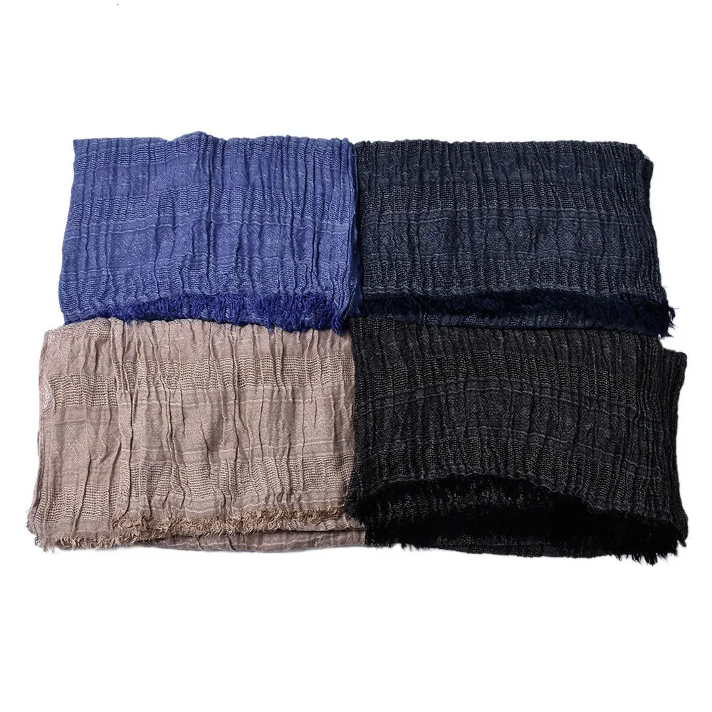 Male Winter Scarf Men Warm Soft Tassel Bufanda Casual Cotton Linen Crinkle MenS Scarves Shawl Black Navy Man Scarfs 250403