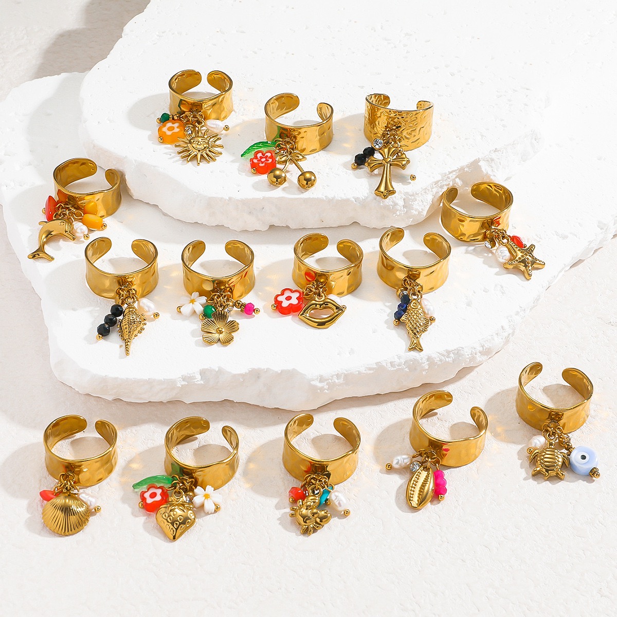 Ladies' stainless steel titanium steel ring Christmas socks reindeer snowflake ring plated 18k gold opening ring Christmas holiday gift