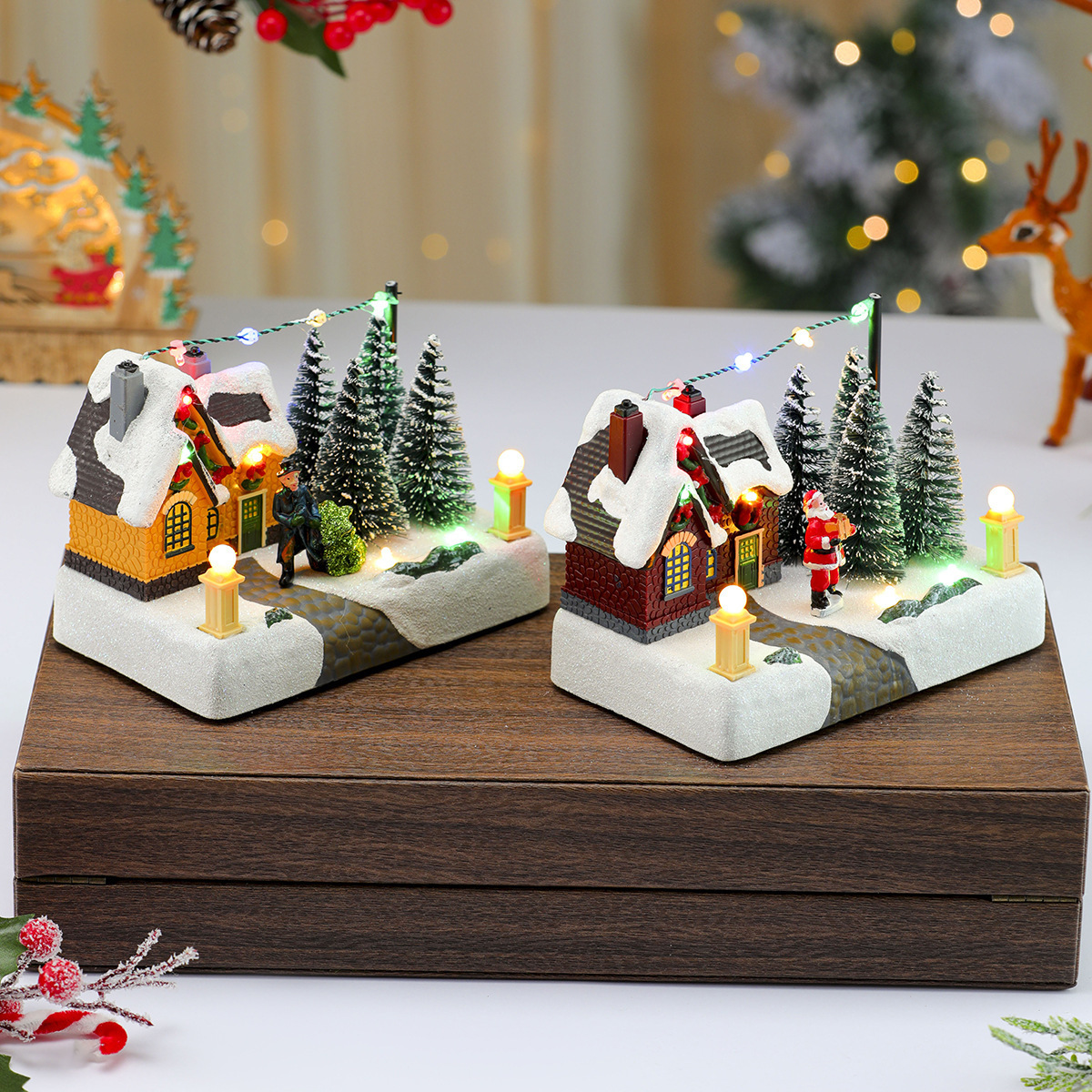 Animated Santa Sleigh with Music Lights Christmas Village Decoration Snots on the Run Figurine Building Accessory for Indoor Use 251015