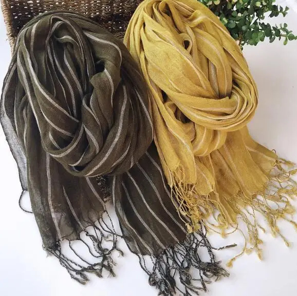 100% Linen Stripe Men/Women Winter Scarf High Quality Hijab Fashion Foulard Shawls Scarves 60x180cm 250403