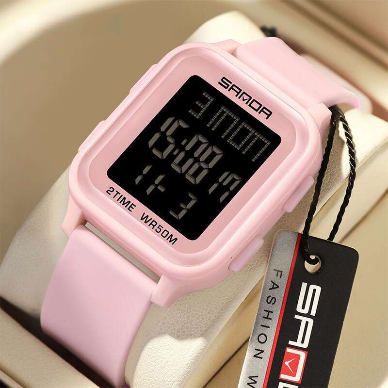 DHwatches Sanda Electronic for Middle School Students, Fashionable Trendy Multifunctional Unisex with Alarm Clock, Square Single Display Sports Watch