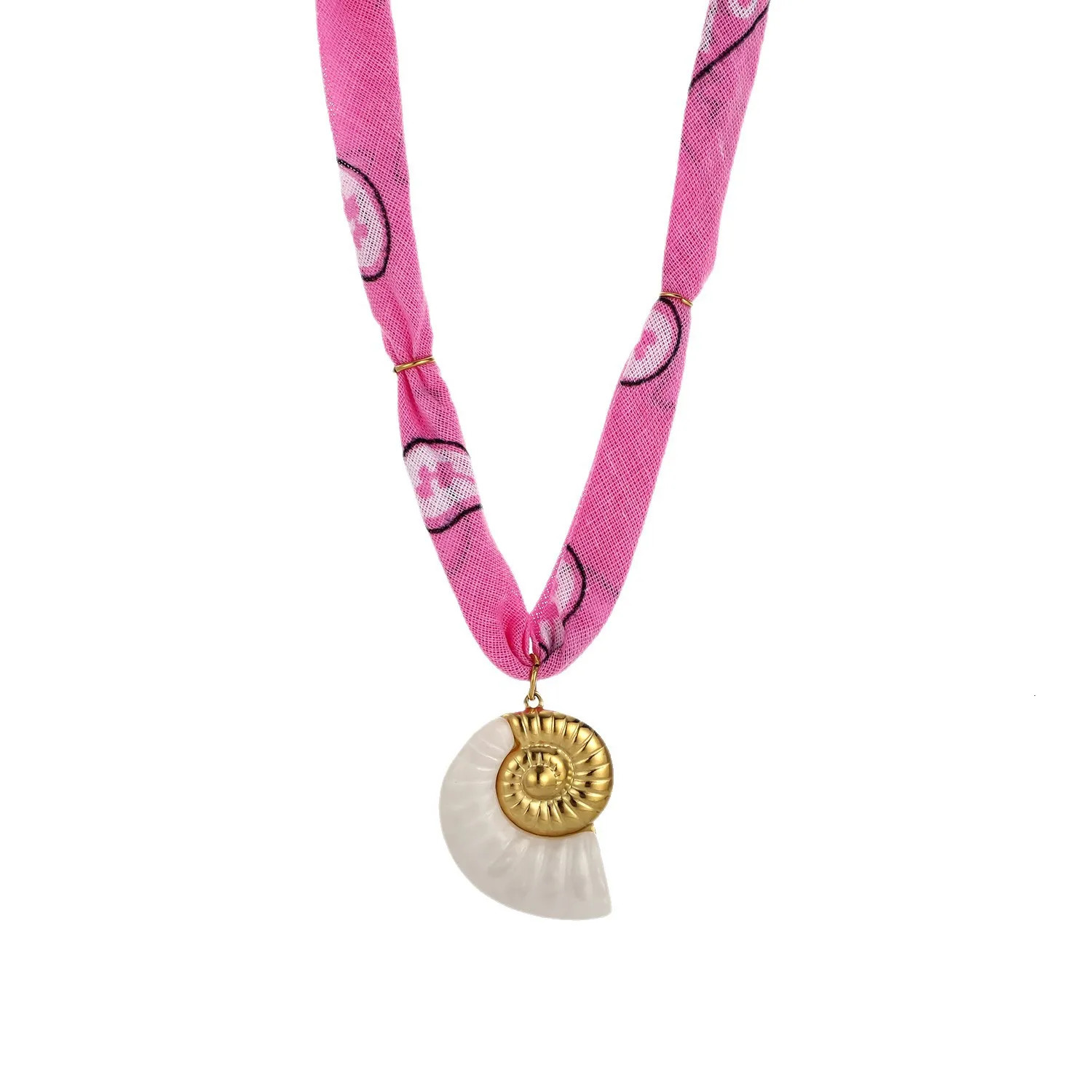 Bandana Scarf Necklace with Charms Conch Lava Textured Starfish Sun Flower Seashells Pendant Seaside Vacation Choker Gift Bijoux 251031