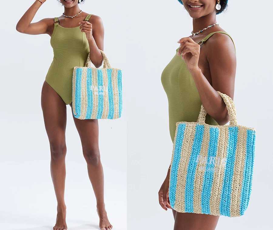 Colorful Hollow Out Straw Women Shoulder Bags Designer Letters Weave Lady Handbag Casual Handmade Summer Beach Bag Large Tote W251104