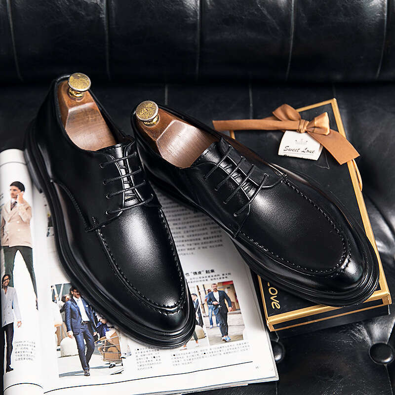 Men's casual in plus size, new lace up leather business dress shoes, British style groom's wedding shoes