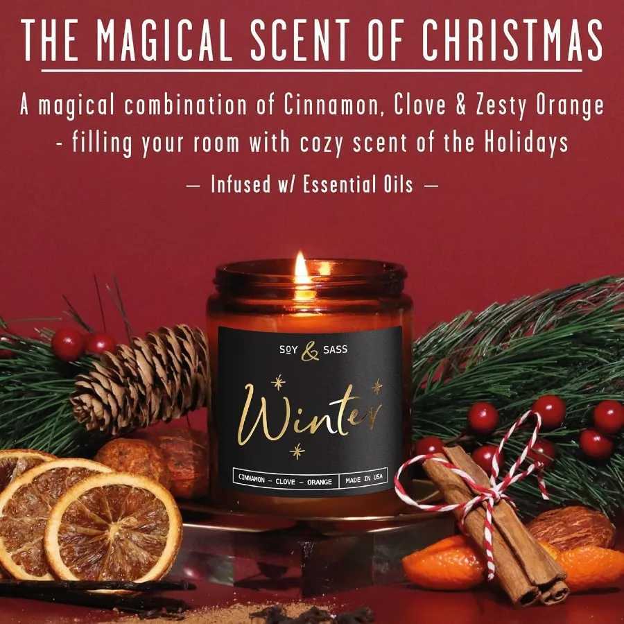 Winter Candle Christmas Candles Scented with Orange Cinnamon Vanilla Infused with Essential Oils for Cozy Holiday Ambiance 9oz C251105