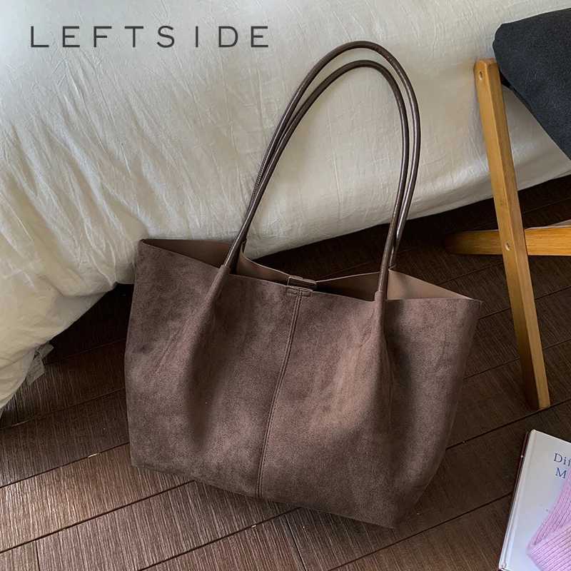 LEFTSIDE Women Faux Suede Shoulder Bag 2025 Winter Retro Soft Tote Bag Luxury Designer Trend Female High Capacity Handbags Z251104