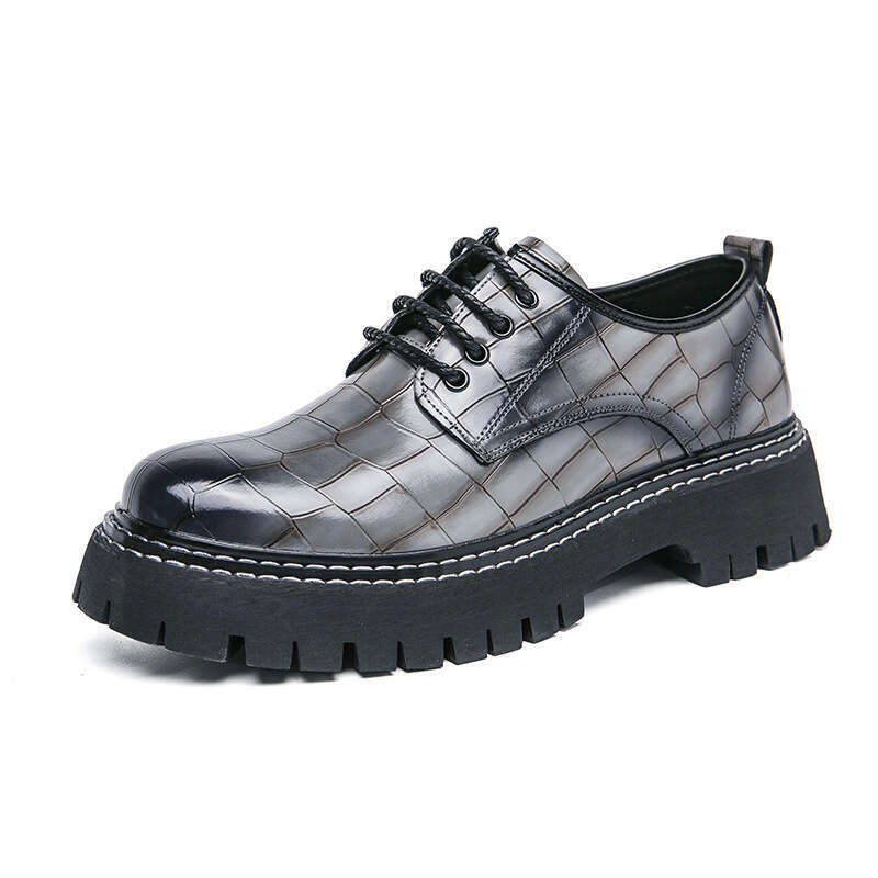 Large Low Top Big Head 2024 Spring and Autumn New Collection Men's Thick Bottom Height Increasing Nightclub Trendy Leather Shoes