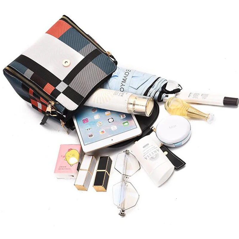 Splicing Backpack For Women PU Leather Plaid Backpack Multi-Function Knapsack Teenager School Bag Leisure mochila251104