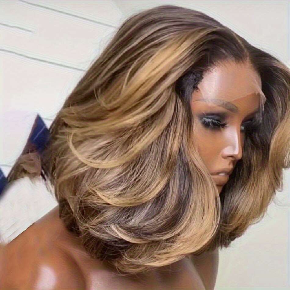 Women's Body Wave Human Ombre Blonde Highlights Light Brown To Platinum - 13X4 HD Glueless Lace Front, Pre-Plucked With Baby Hair Bleached Knots,