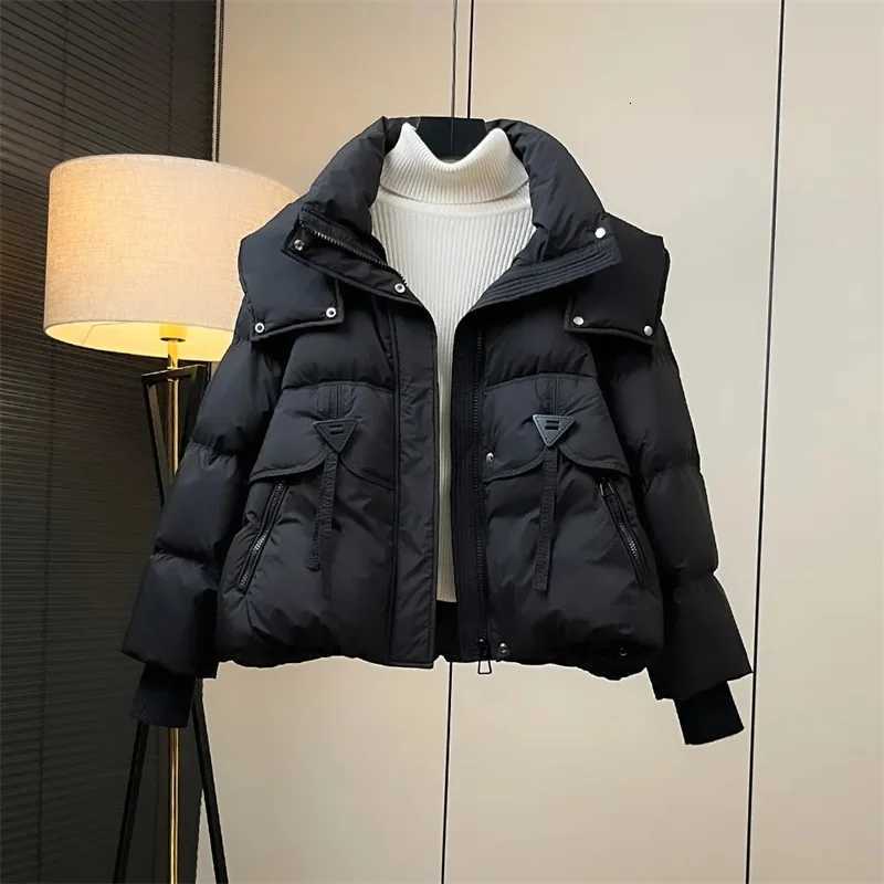 Hooded Short Solid Color Down Cotton-Padded Jacket Coat Ladies 2024 Winter New Warm Ladies Coat Loose Bread Clothing TideT251105