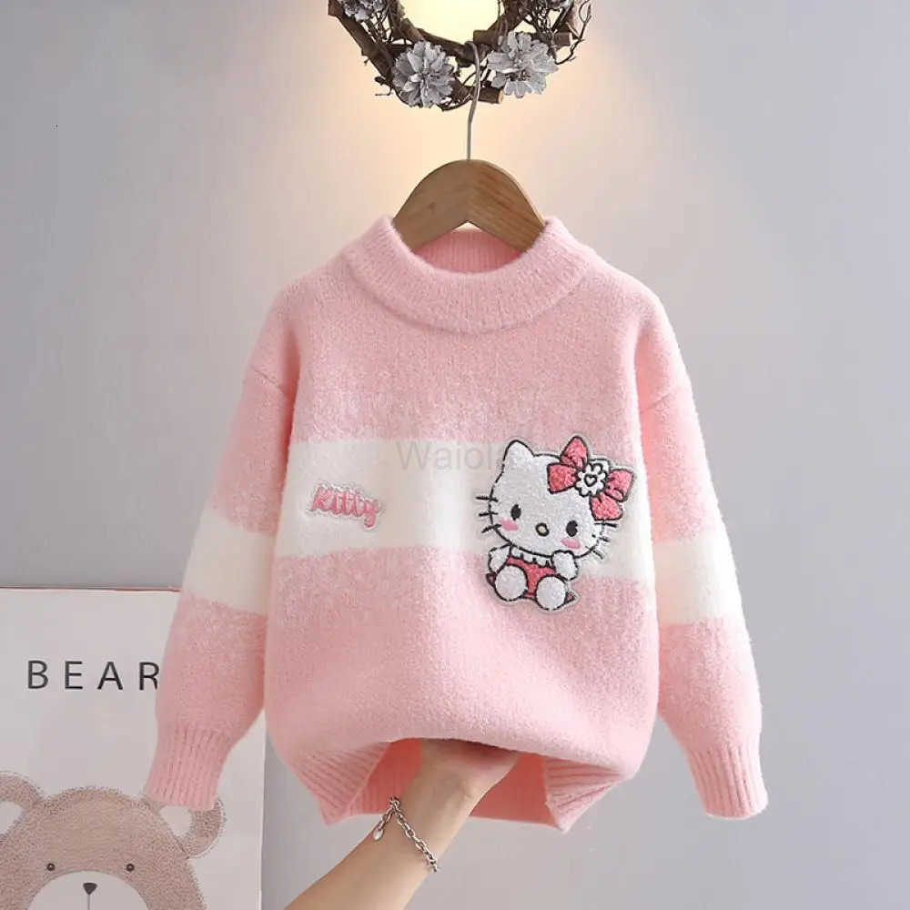Sanrio Girls Hello Kitty Sweater Autumn Winter Cute Pullover Knitted Sweater Cartoon Bottoming Shirt Childrens Leisure Base Top H251105