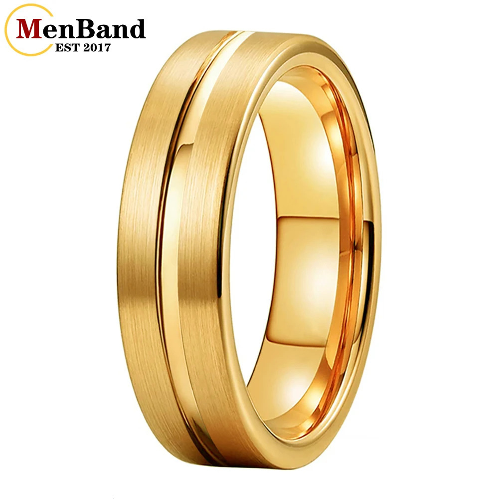 MenBand 6mm Wedding Engagement Gold Tungsten Ring Flat Brushed Polishing Center Groove Comfortable Fit 251031