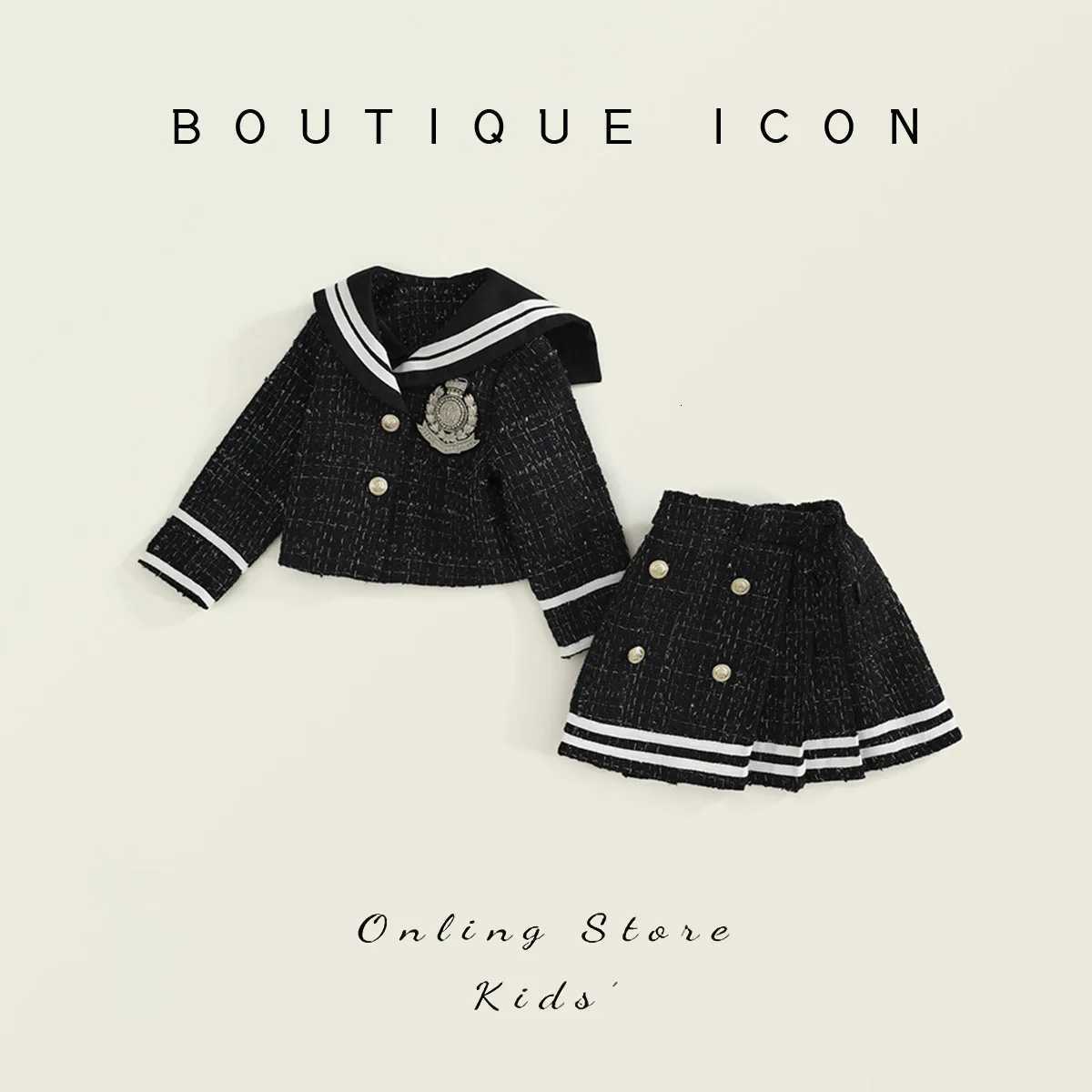 Preppy Style Tweed Coat Pleated Skirt 2 Piece Set for Toddler Girls Outfits with JK Sailor Collar Spring Autumn School Uniform Y251105