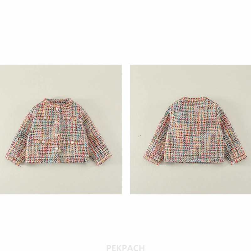 Luxury Designers Baby Kids Cropped Tweed Jacket with Button for Girls High Fashion Streetwear Korean Child Spring Autumn Coat Y251105