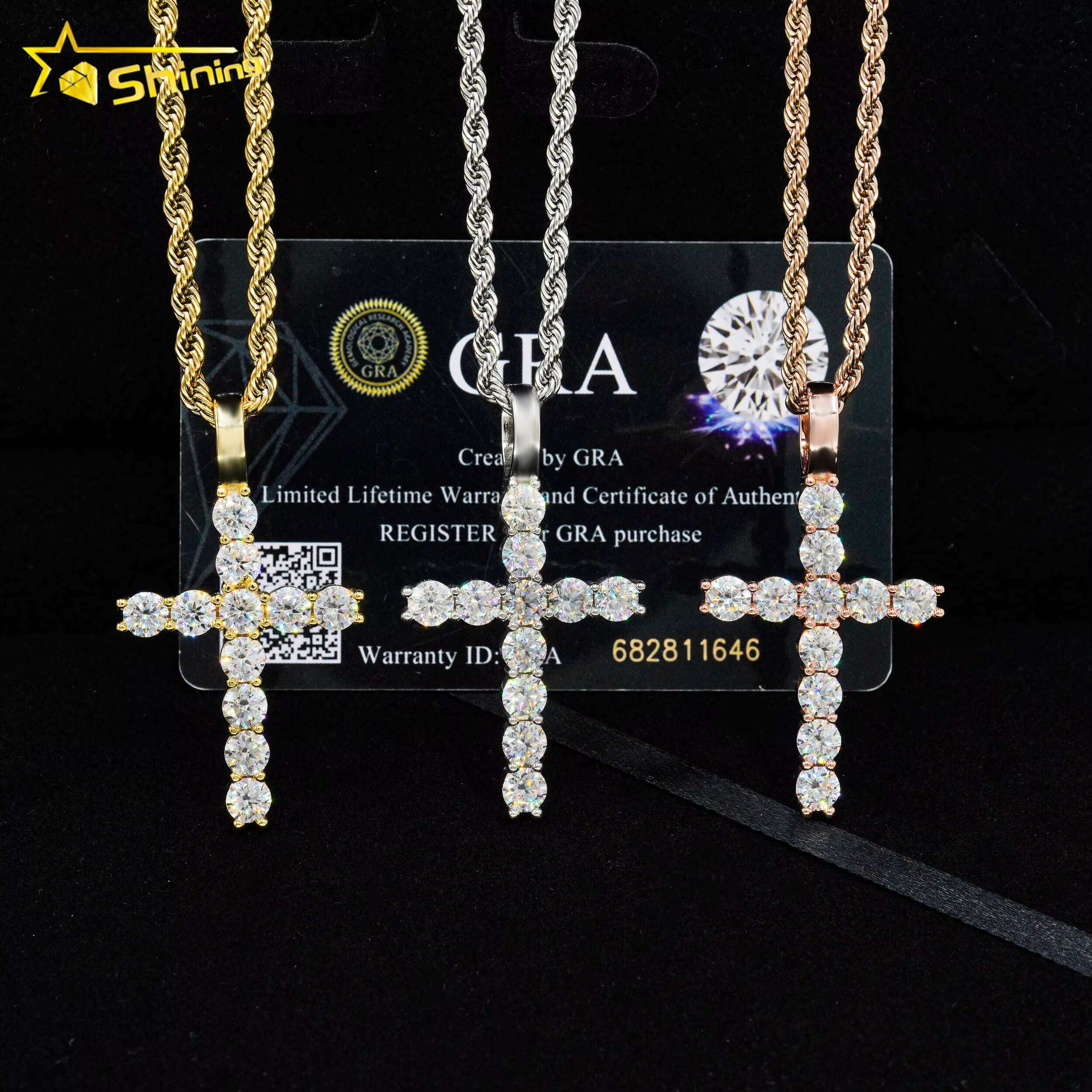 Top Icy Jewelry Sterling Sier Gold Plated VVS Dia Men Necklaces Moissanite Cross Pendant