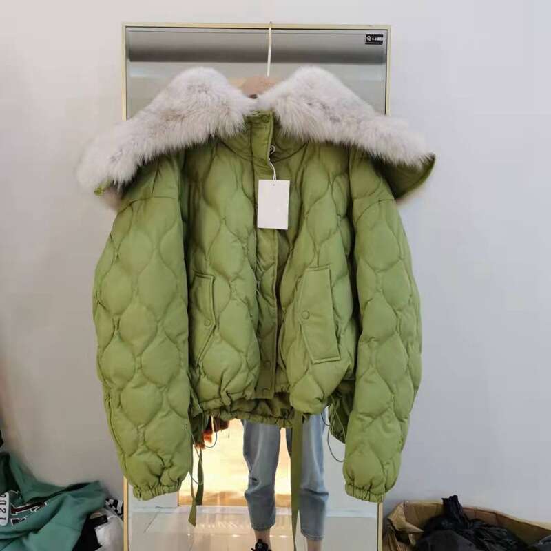 Large Lapel Hooded Faux Fox Fur Down Cotton Jacket For Women 2025 Winter New Korean Style Loose Fit Petite Top Trendy