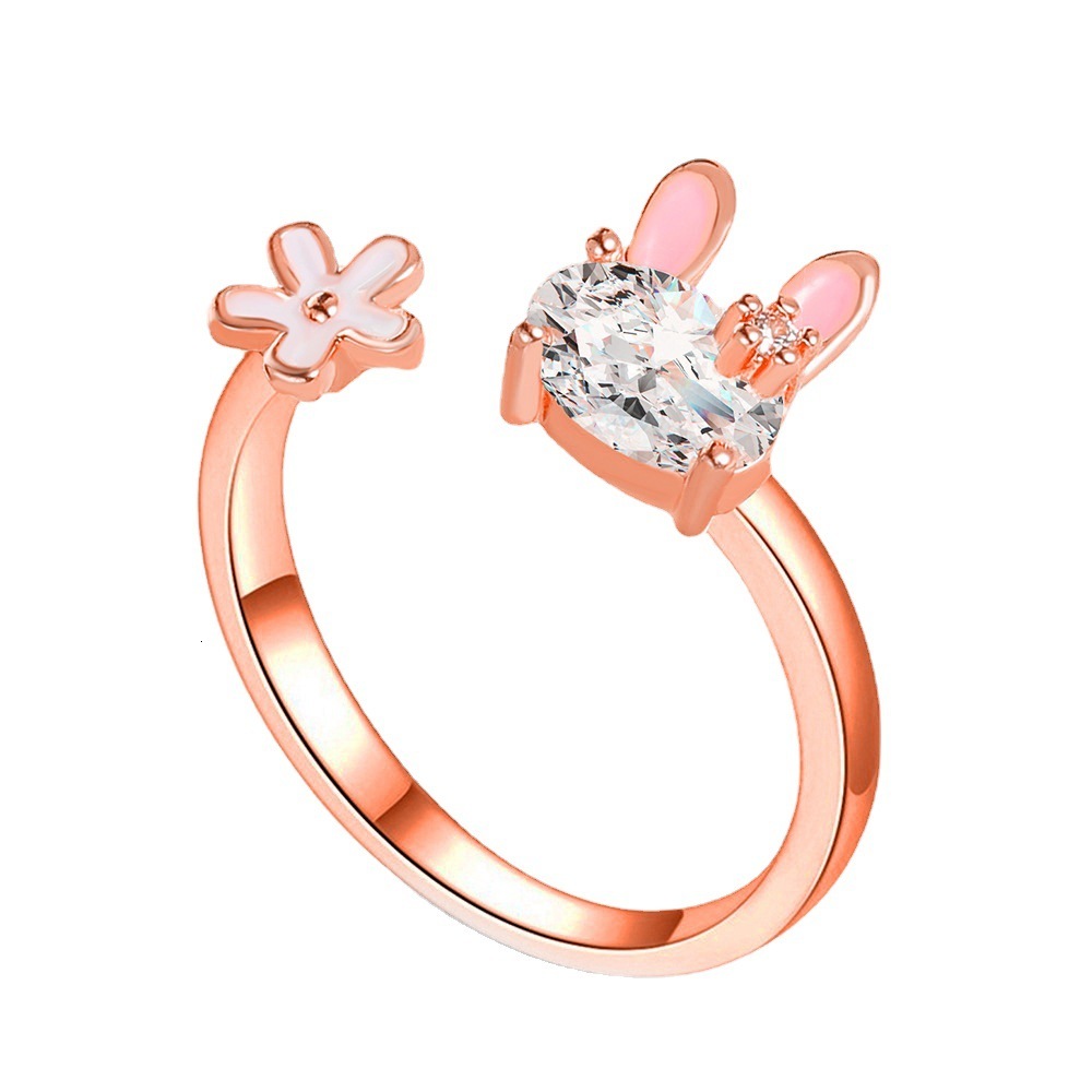 Japanese and Korean Cute Bunny Sweet Girl Heart Flower Index Finger for Women Ins Internet Celebrity Open Ring