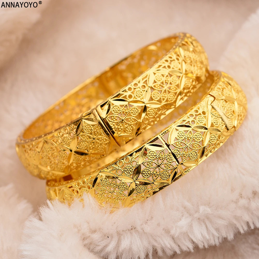 Gold Color Bangles Women Men Girls Ethiopian African Dubai Wedding Bracelet Pulseras Party Gifts 251031