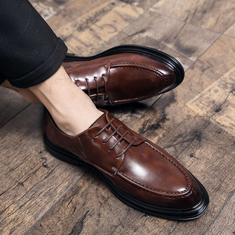 Men's casual in plus size, new lace up leather business dress shoes, British style groom's wedding shoes