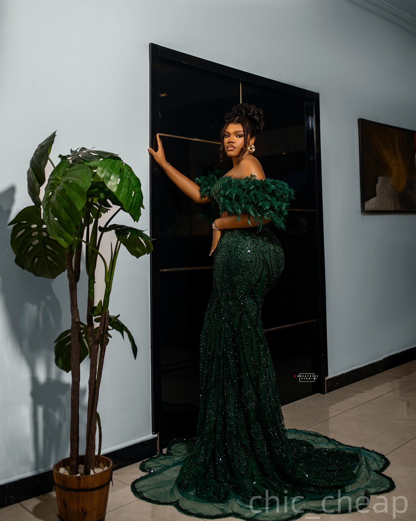 Dark Green Mermaid Prom Dresses 2026 Feather Beaded Sheer Neck Sparkly Evening Formal Party Second Birthday Engagement Gowns Plus Size Dress For Speci