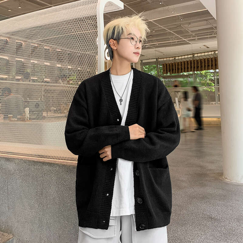 Fashion Autumn Winter Knitted Cardigan Jacket For Men, Lazy Style, High-End Feel, Korean Style V-Neck Sweater, Trendy Knitwear B5