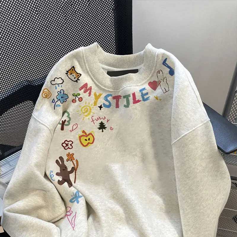 Y2K Oversized Coat Personality Print Womens Gray Hoodie Fashion Punk Harajuku Couple Up Hoodie exercise Tops Kawaii ClothesT251105