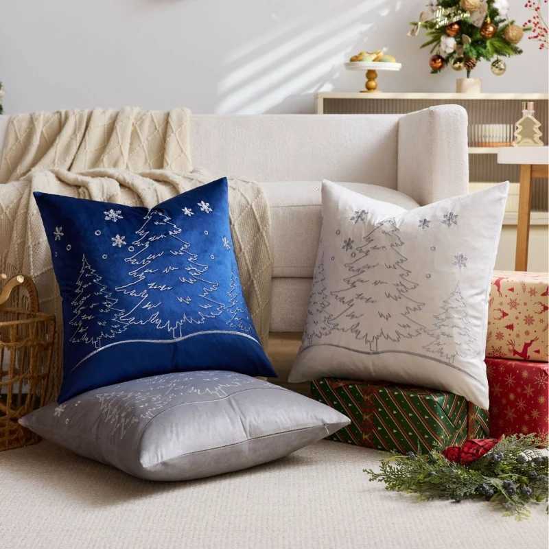 2-piece Gold Silver Christmas Tree Embroidered Cushion Cover 4545cm Modern Velvet Festival Pillow Covers Decorative Home Decor Y251105