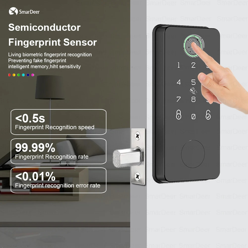 SmarDeer Electronic Door Lock for Tuya Lock with Deadbolt lock Fingerprint Lock Keyless entry with SmartLife App Remote unlock 250402