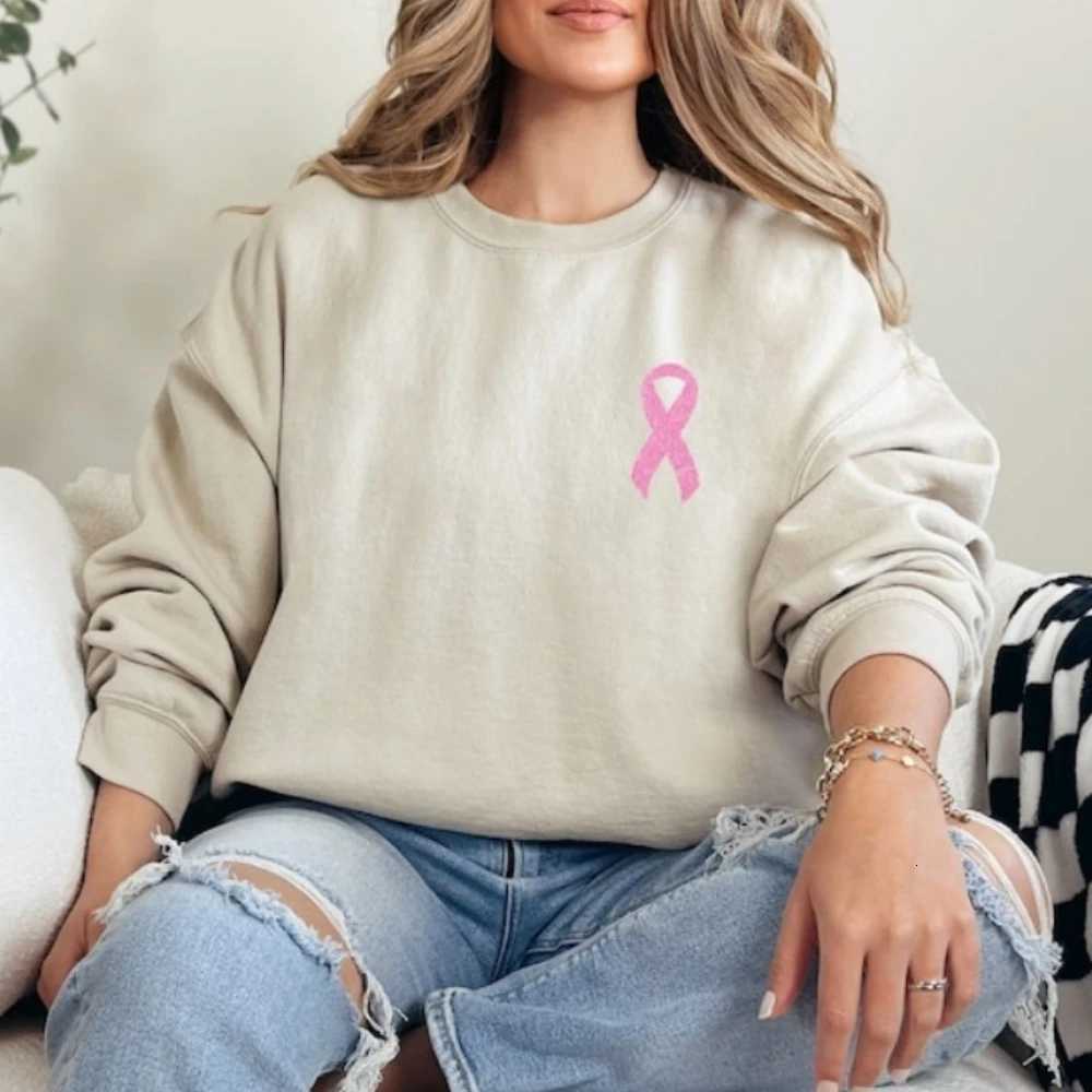 Pink Glitter Ribbon Hoodie Breast Cancer Sweatshirt Pink Ribbon Hoodie Cancer Survivor Pullover Pocket Adjustable DrawstringT251105