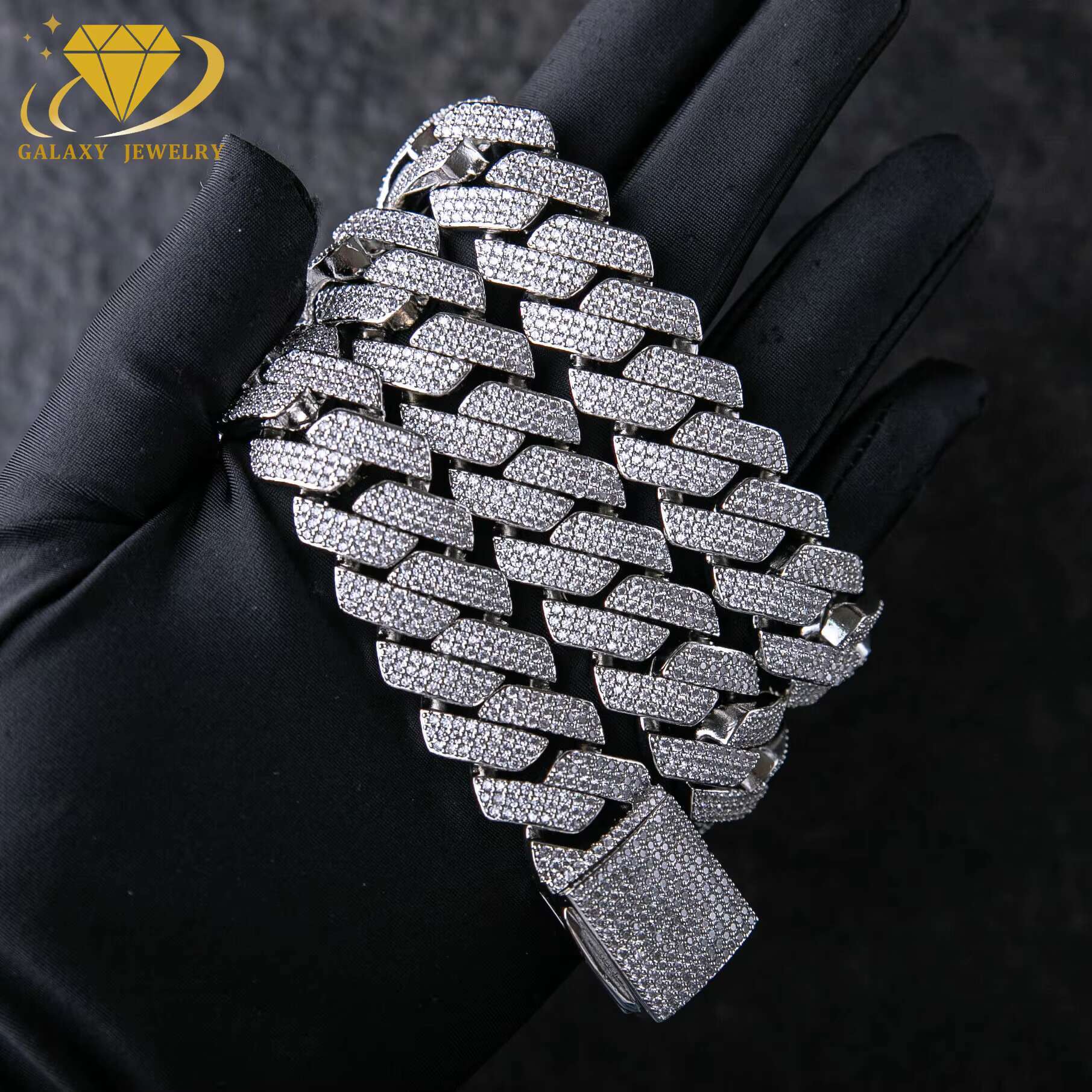Mens Moissanite Jewelry 20mm Iced Out 925 Silver Prong Hip Hop Chain 3 Rows Full Moissanite Diamond Heavy Cuban Link Chain