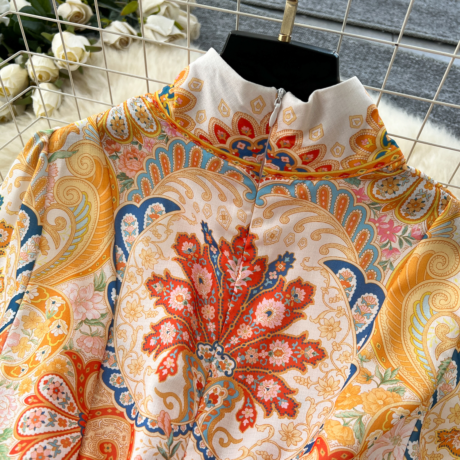 Casual Dresses Vintage Summer Retro Bohemian Paisley Dress Holiday Women Stand Short Sleeve Vintage Print Bandage Lace Up Robe Vestidos Maxi Clothes 2