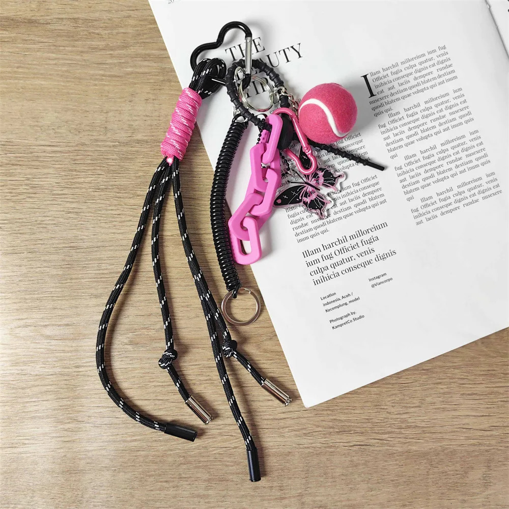 rose red tennis Key Chain butterfly braided rope Backpack pendant 250403250403