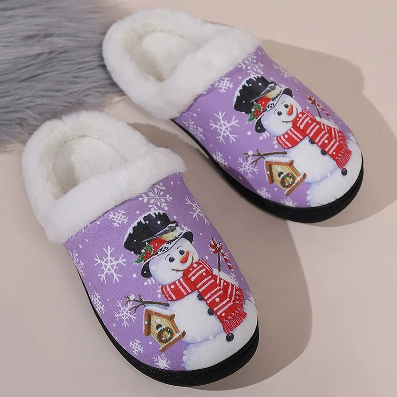 Christmas Cute Cartoon Cotton Slippers Women Mix Color Anti Slip Plush Slides Woman Indoor Comfort Warm Cotton Slippers Mujer 251031