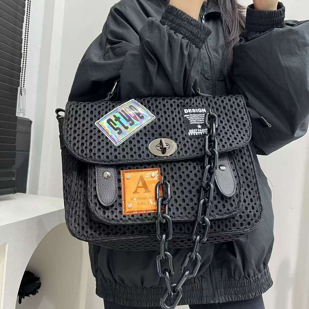Women Style Black Nylon With Chain Strap Front Pocket Streetwear Design, Detachable Shoulder Strap, Perfect For Daily Use And Vacation, Casual City